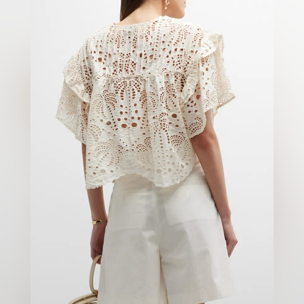 NWT Farm Rio Palm Tree Richelier Lace Eyelet Blouse XS - Picture 3 of 16